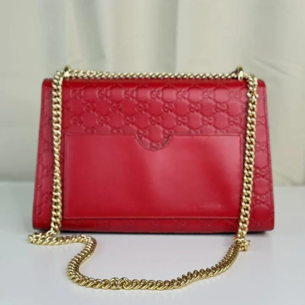 Gucci GG Logo Printed Red Leather Small Padlock Shoulder Bag with Gold Hardware - Picture 3 of 11